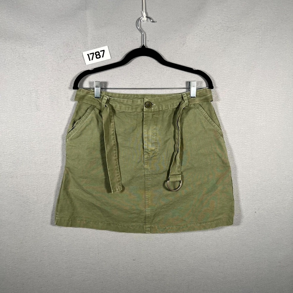 Cristina Gavioli Mini Skirt Womens L Olive Green Cotton Non Stretch Belted Waist